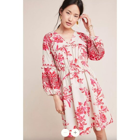Vineet Bahl NWT Anthropologie Thomasine Embroidered Floral Mini Dress Sz Small - Picture 1 of 11